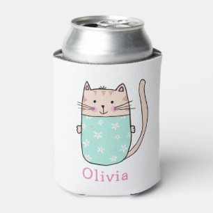 Cute Cat Personalized Custom Name Can Cooler