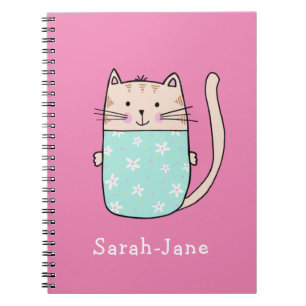 Cute Cat Personalized Custom Name Pink Notebook