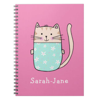 Cute Cat Personalized Custom Name Pink Notebook
