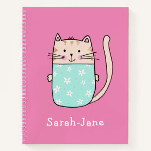 Cute Cat Personalized Custom Name Pink Notebook