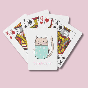 Cute Cat Personalized Custom Name Playing Cards