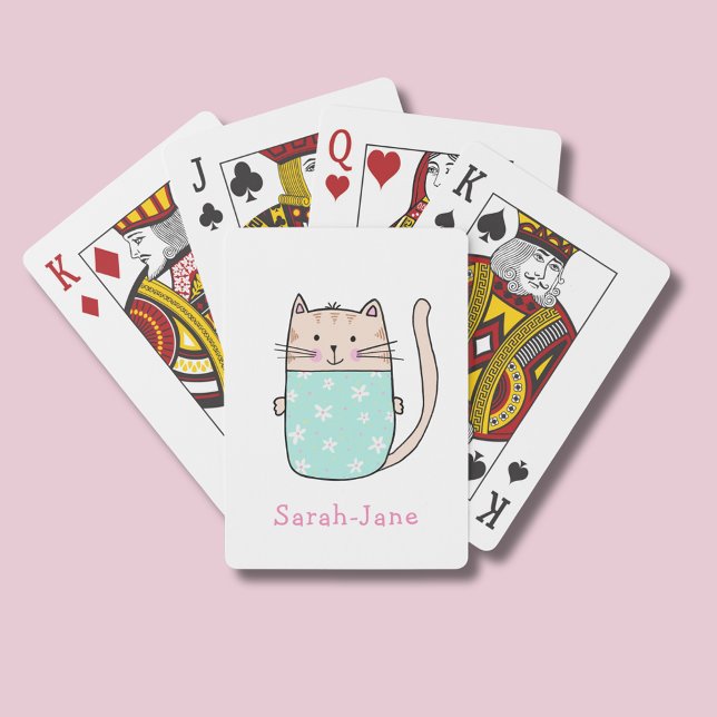 Cute Cat Personalized Custom Name Playing Cards (Personalized cat playing cards )