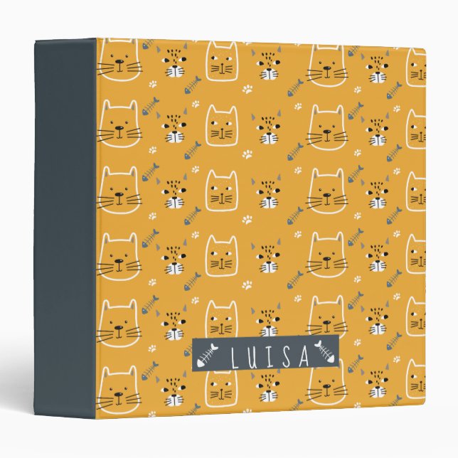 Cute Cat Personalized Modern Pattern Binder (Front/Spine)