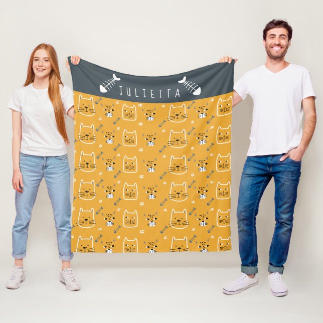 Cute Cat Personalized Modern Pattern Fleece Blanket (In Situ)