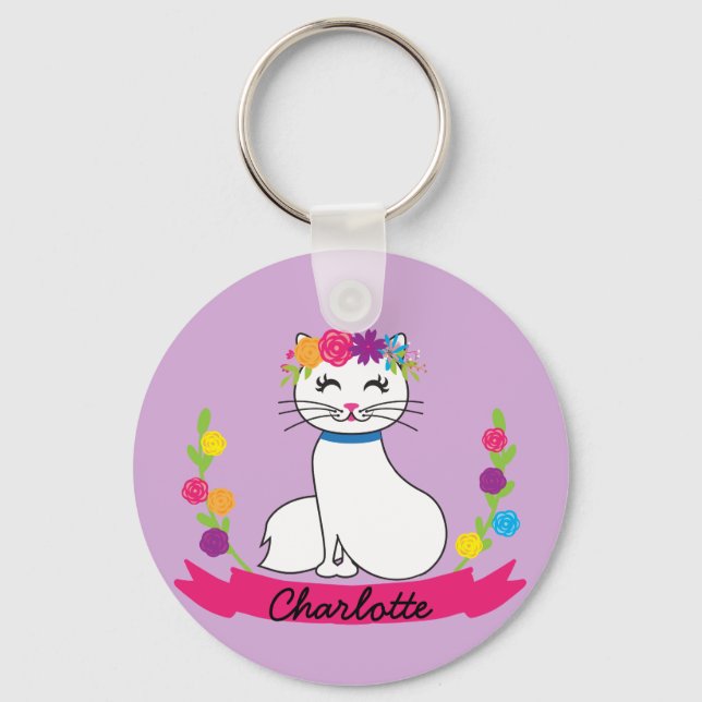 cute cat personalized name key chain (Front)