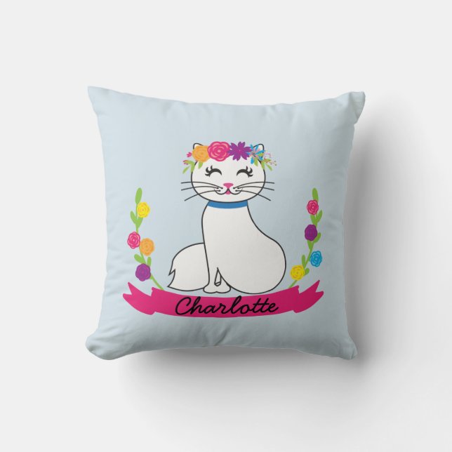 cute cat personalized name pillow (Front)