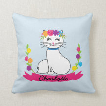 cute cat personalized name pillow