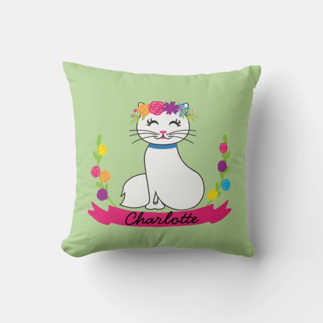 cute cat personalized name pillow (Front)