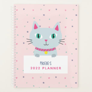Cute Cat Personalized Name Pink Planner