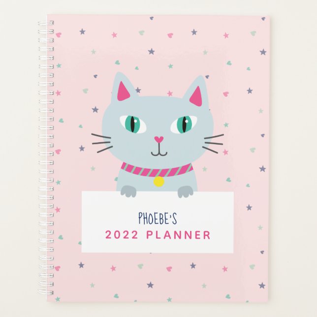 Cute Cat Personalized Name Pink Planner (Front)