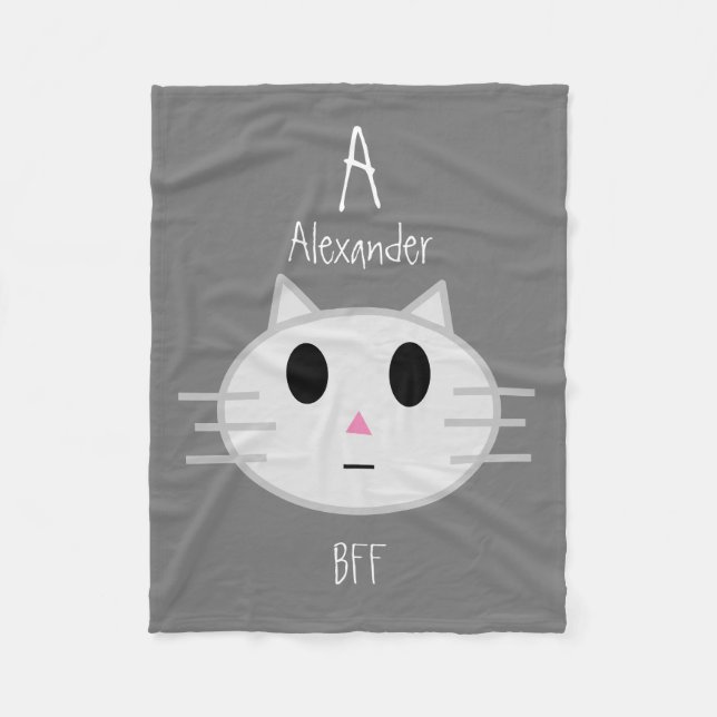 Cute Cat Personalized Pet BFF Name Customized Fleece Blanket (Front)