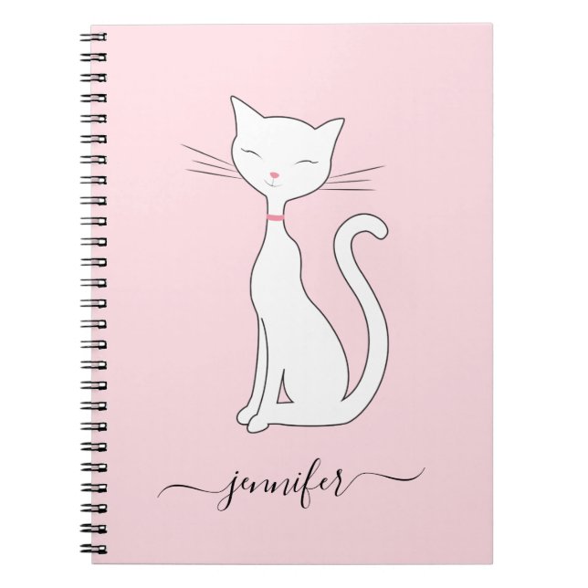 Cute Cat Personalized Pink Notebook (Front)