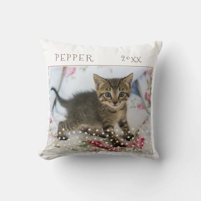 Cute Cat Pet 2 Photos Star Pattern Christmas Throw Pillow (Front)