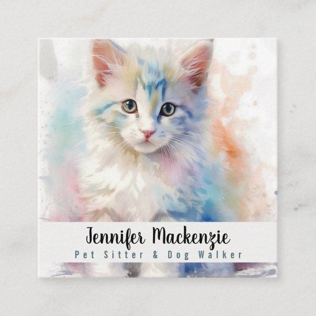 Cute Cat Pet Sitter and Dog Walker Square Business Card (Front)
