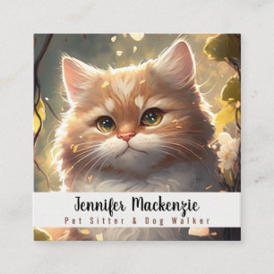 Cute Cat Pet Sitter and Dog Walker Square Business Card