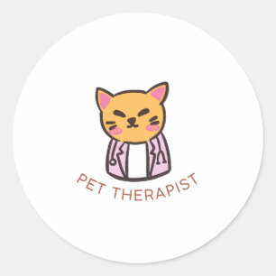 Cute Cat Pet Therapist Cartoon Design Classic Round Sticker