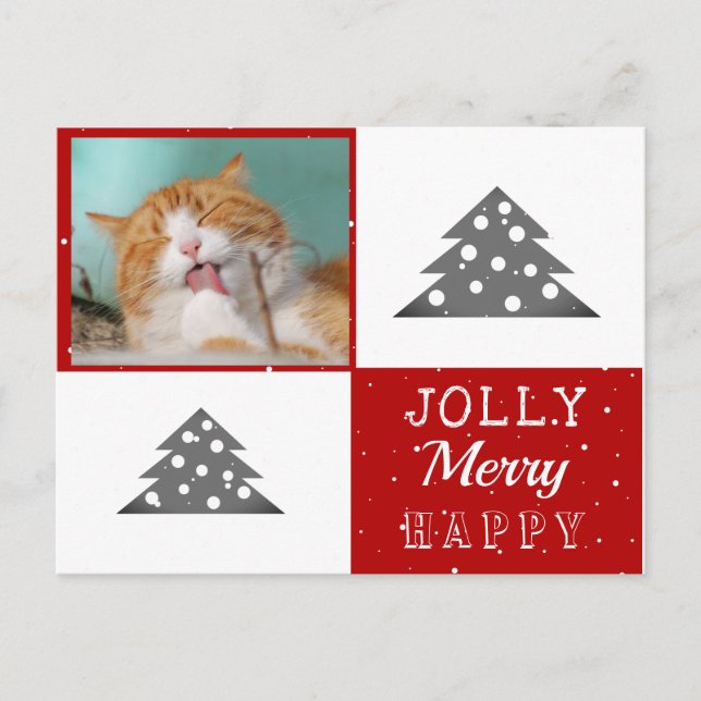 Cute Cat Pet Typography Christmas Tree Photo Holiday Postcard (Front)