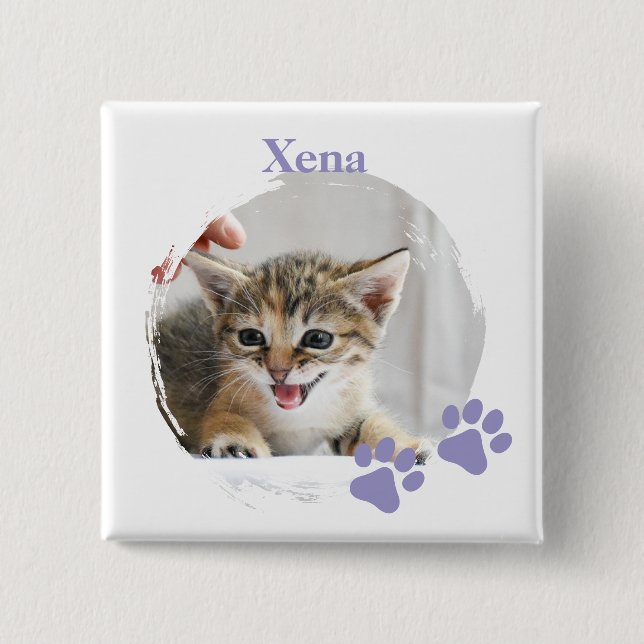 Cute Cat pet with customized name 2 Inch Square Button (Front)