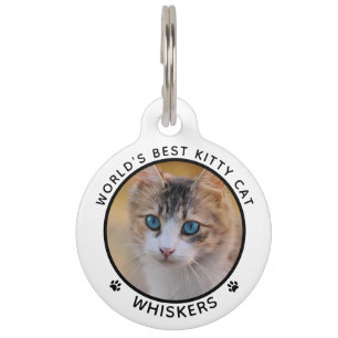 Cute Cat Photo Name Paw Prints Personalized Pet Tag