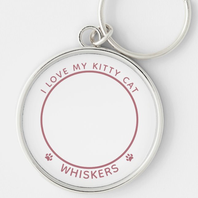 Cute Cat Photo Name Pink Paw Prints Personalized Keychain (Front)