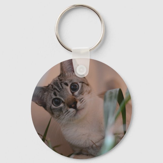Cute Cat Photo Portrait Keychain (Front)