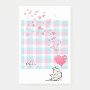 Cute Cat Pink Blue Monogram Post-it Notes