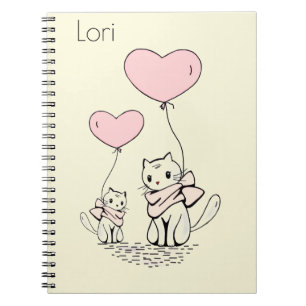 Cute Cat Pink Hearts Spiral Notebook