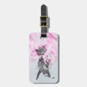 Cute Cat pink plume.                               Luggage Tag