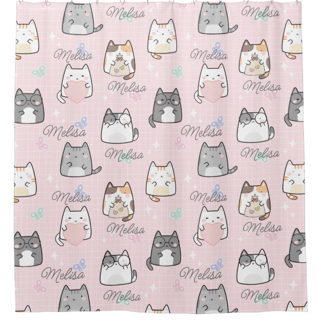 Cute Cat | Pink Repeating Name personalized girly (Front)