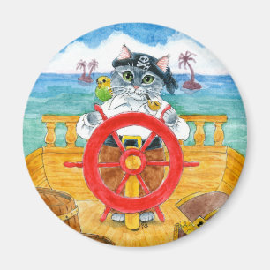 Cute Cat Pirate Budgie Ship Caribbean Sea magnet