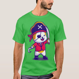 Cute Cat Pirate With Sword Cartoon T-Shirt