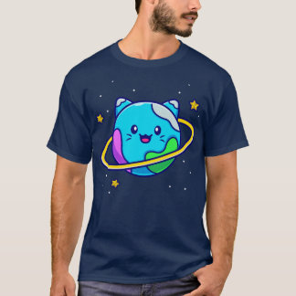 Cute Cat Planet Cartoon T-Shirt