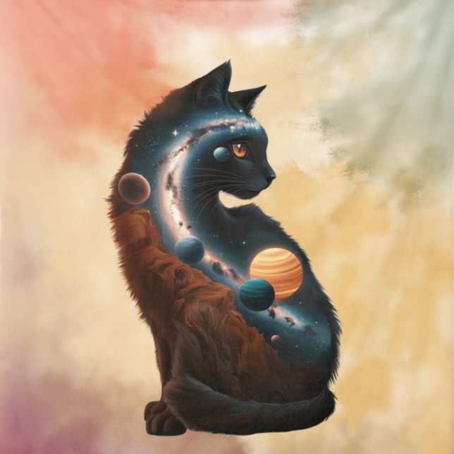 Cute Cat & Planets, Fun Animal, Watercolor, Custom Fleece Blanket (Creator Uploaded)