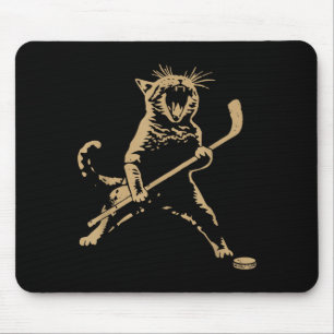 Cute Cat Playing Ice Hockey Lover Player Funny  Mouse Pad