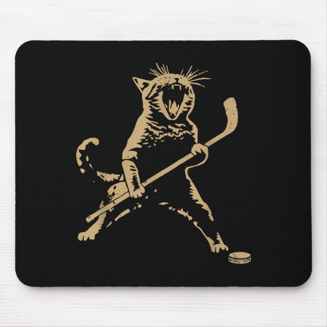 Cute Cat Playing Ice Hockey Lover Player Funny  Mouse Pad (Front)