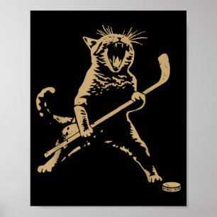 Cute Cat Playing Ice Hockey Lover Player Funny  Poster
