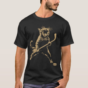 Cute Cat Playing Ice Hockey Lover Player Funny  T-Shirt