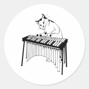 Cute Cat Playing Percussion Musical Xylophone  Classic Round Sticker