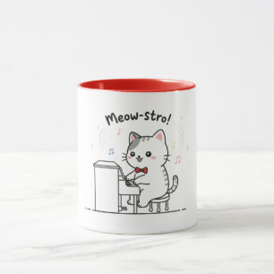 Cute Cat Playing Piano Music Mug