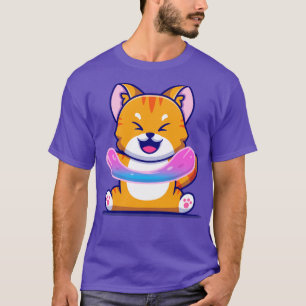 Cute Cat Playing Slime Cartoon T-Shirt