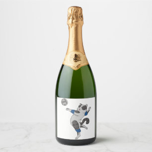 Cute Cat Playing Volleyball Pet Owner Sparkling Wine Label