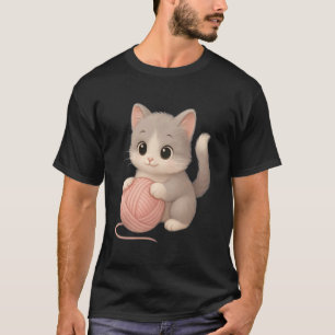 Cute Cat playing with Wool Ball Adorable Playful G T-Shirt