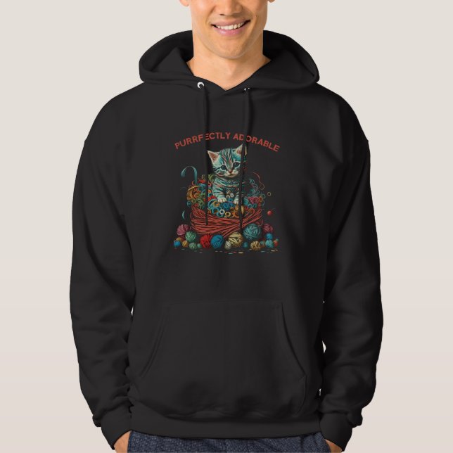 cute Cat playing with wool Line purrfectly adorabl Hoodie (Front)