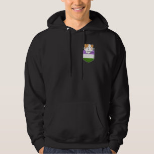 Cute Cat Pocket Genderqueer Pride Flag Lgbt Pride Hoodie