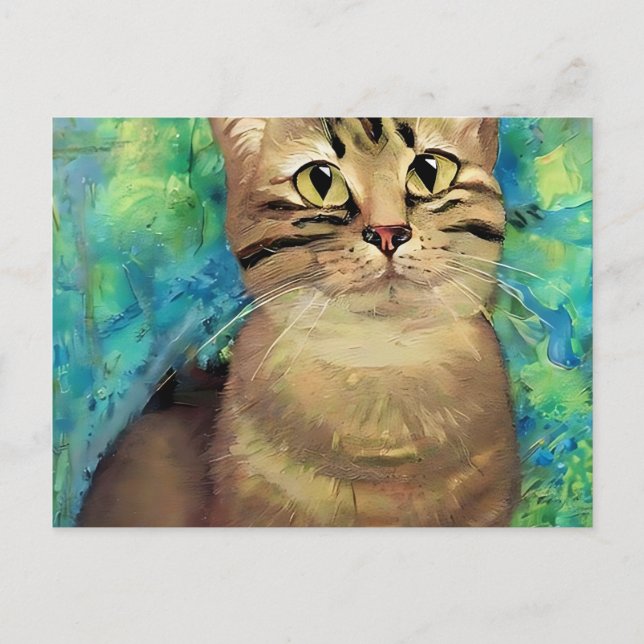 cute cat portrait in classic art style nice cool postcard (Front)
