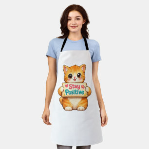 Cute Cat Positive Vibes Illustration Apron