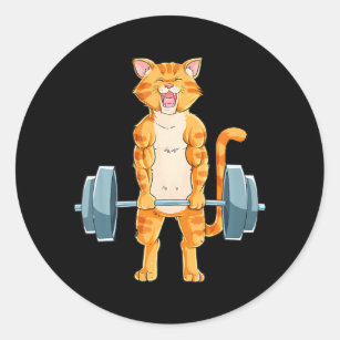 Cute Cat Powerlifting Weightlifting Deadlifting Classic Round Sticker