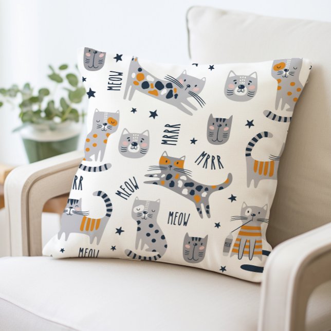 Cute Cat Print Pillow (Creator Uploaded)