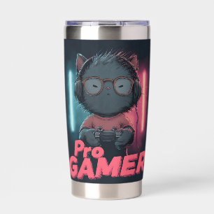 Cute Cat "Pro Gamer" with Headphones Insulated Tumbler
