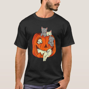 Cute Cat Pumpkin Carved Jack O Lantern Cat Hallowe T-Shirt
